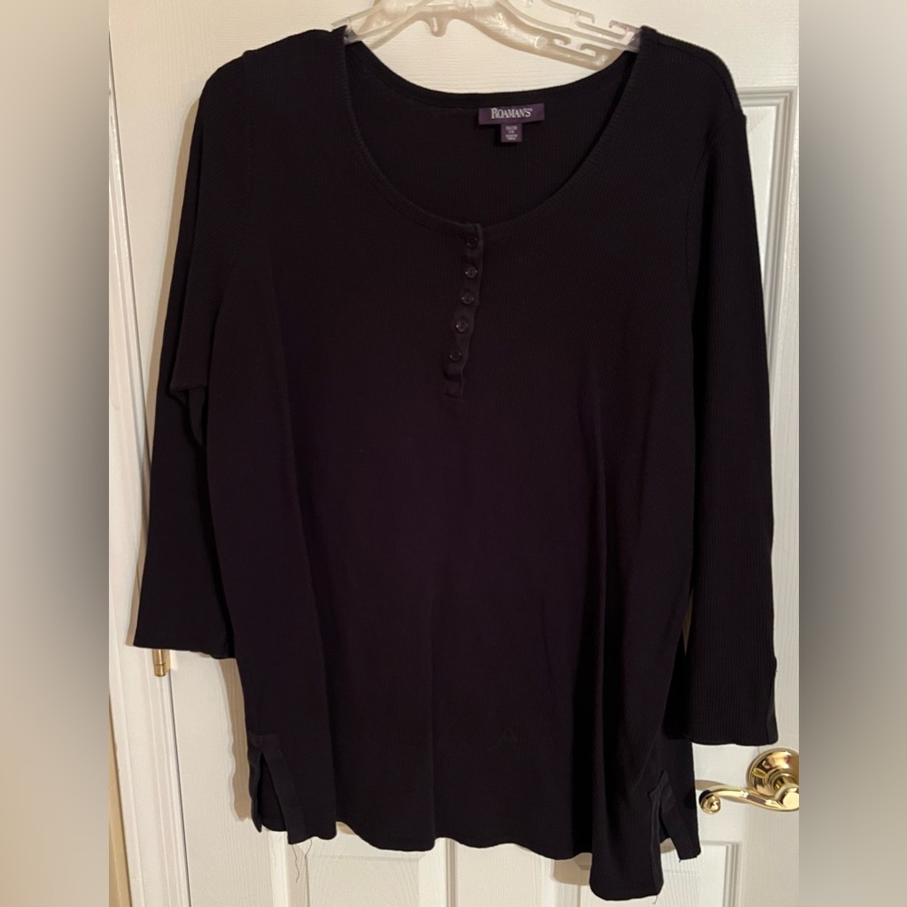Roaman's Black Button-Detail Ribbed Tunic